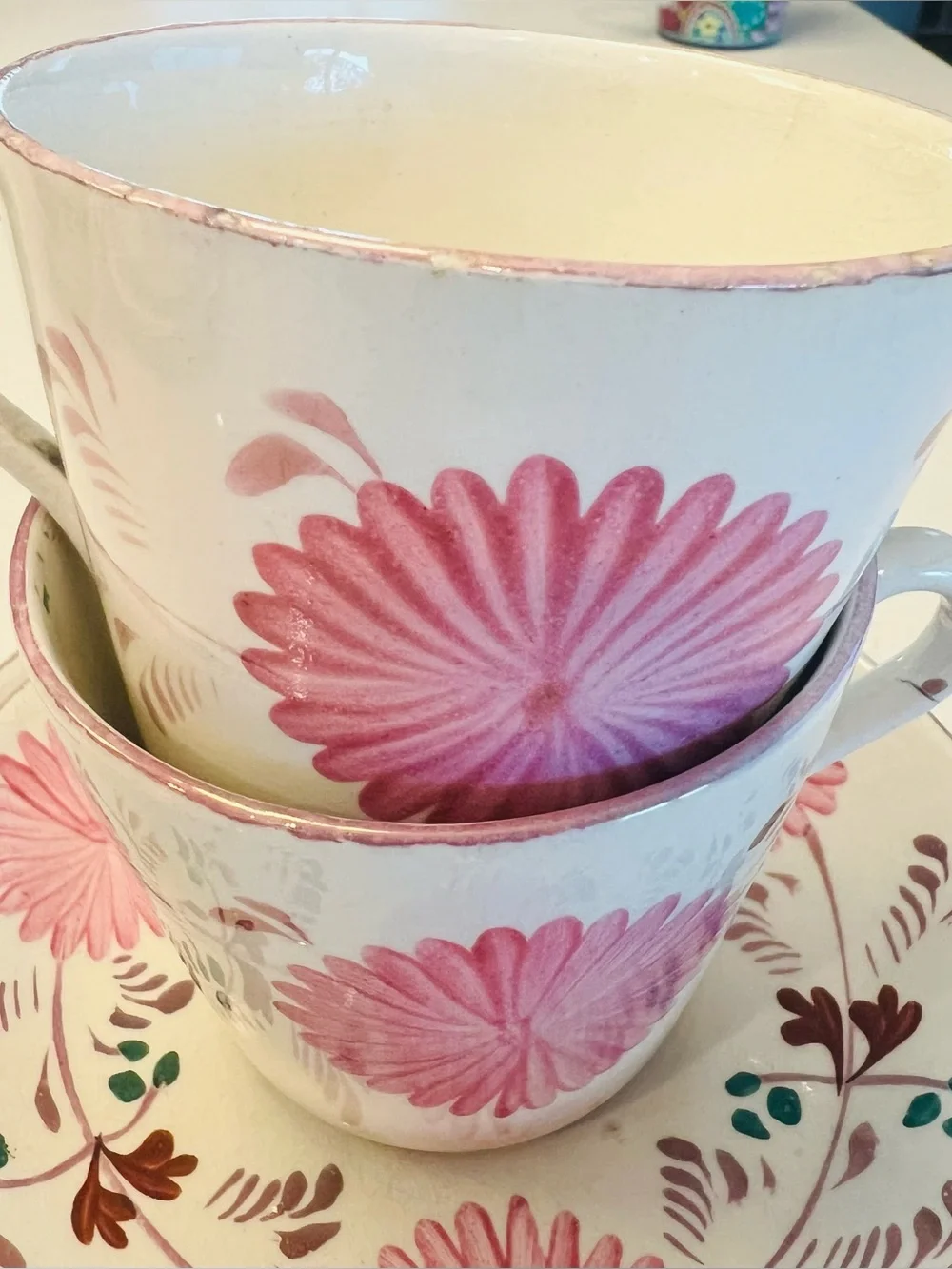 Antique Charles Allerton Staffordshire Pink Luster Dahlia 6 Pc Tea Set Rare
